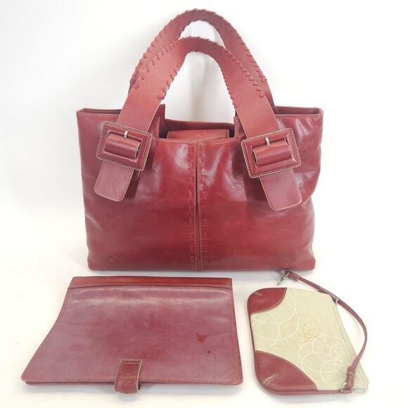 Franklin Covey Handbags - Vtg Franklin Covey Red Leather Tote Bag Planner Wristlet Work Travel Organizer